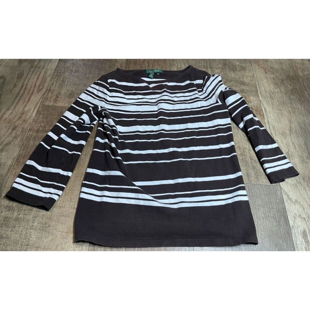 Lauren Ralph Lauren Top Womens Medium M Brown Long Sleeve Striped